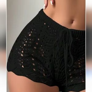 Swim Hollow Out Drawstring Waist Cover Up, Black Knit Shorts Women's  Size XL